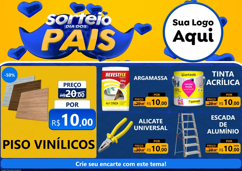 Modelo de Encarte para Encarte A4 Horizontal com o tema Sorteio Dia dos Pais para Material para Construção