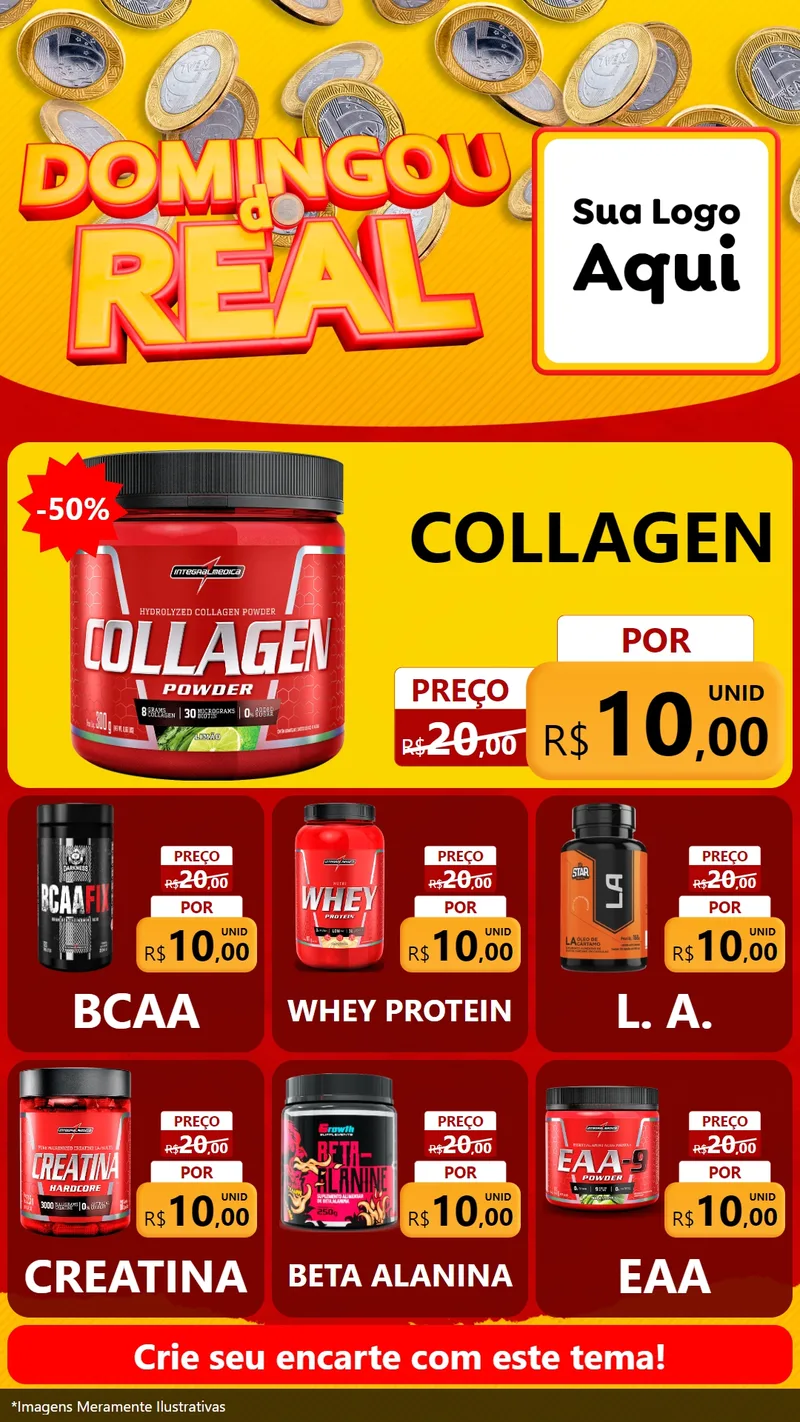 Modelo de Rede Social para Stories com o tema Domingou do Real para Suplementos alimentares