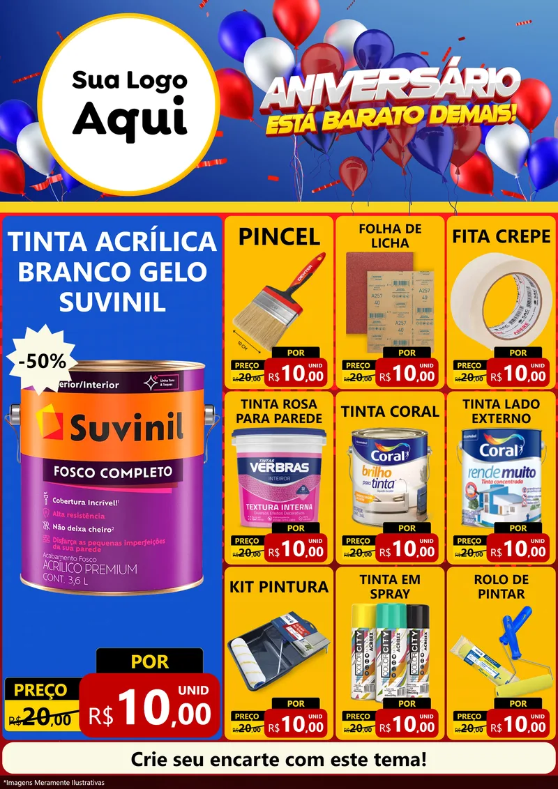 Modelo de Encarte para Encarte A4 Vertical com o tema Aniversário para Tintas e Ferramentas