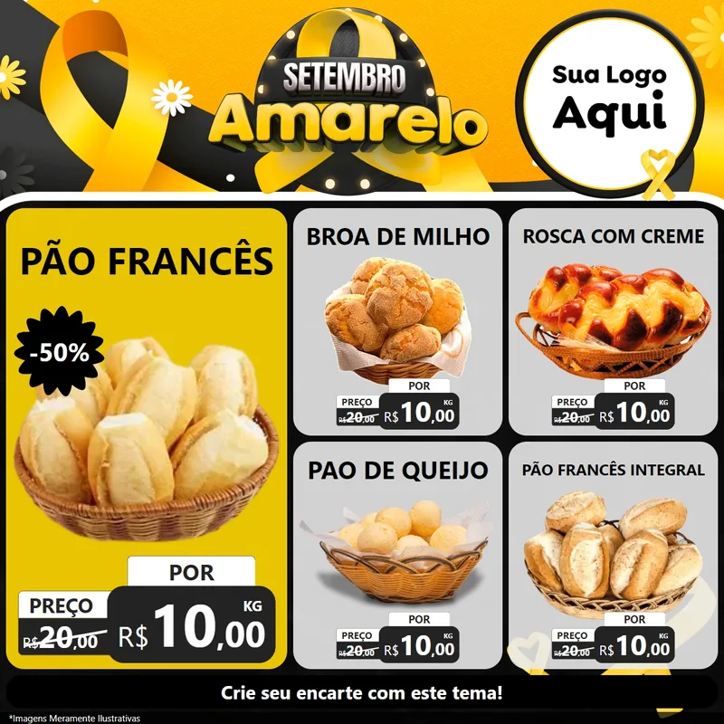 Modelo de Rede Social para Feed Facebook com o tema Setembro Amarelo para Padaria