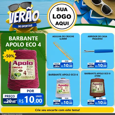 Modelo de Rede Social para Feed Facebook com o tema Verão de Ofertas para Armarinho e Aviamentos