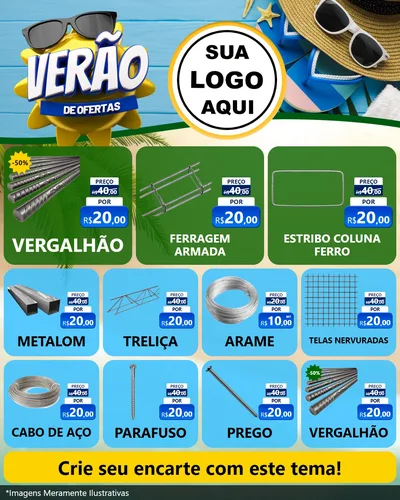Modelo de Rede Social para Feed Instagram com o tema Verão de Ofertas para Ferragens