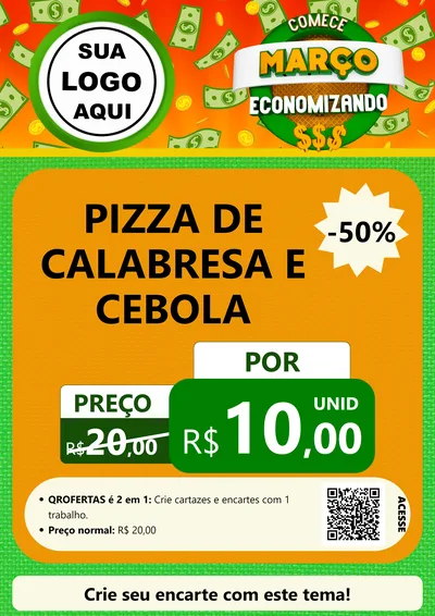 Modelo de Cartaz para Cartaz A4 Vertical com o tema Comece Março Economizando para Pizzaria