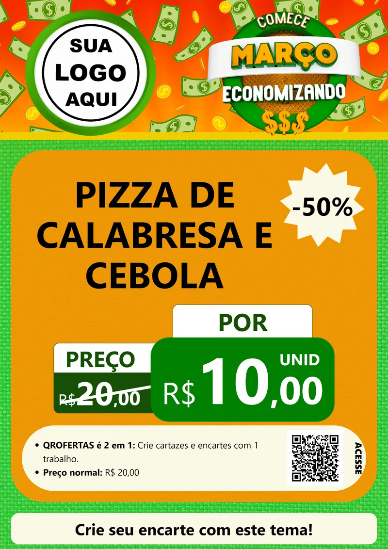 Modelo de Cartaz para Cartaz A4 Vertical com o tema Comece Março Economizando para Pizzaria
