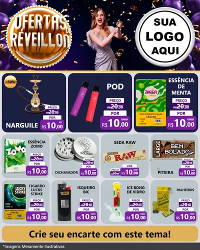 Modelo de Rede Social para Feed Instagram com o tema Ofertas de Réveillon para Tabacaria