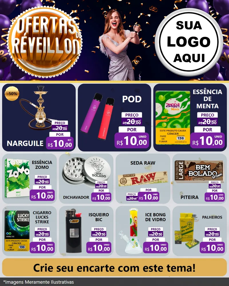 Modelo de Rede Social para Feed Instagram com o tema Ofertas de Réveillon para Tabacaria