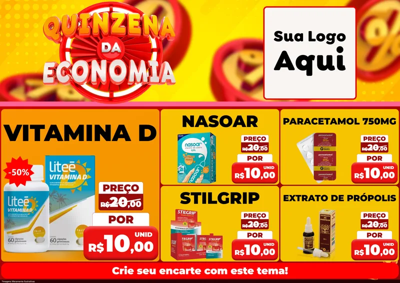 Modelo de Encarte para Encarte A4 Horizontal com o tema Quinzena Da Economia para Farmácia