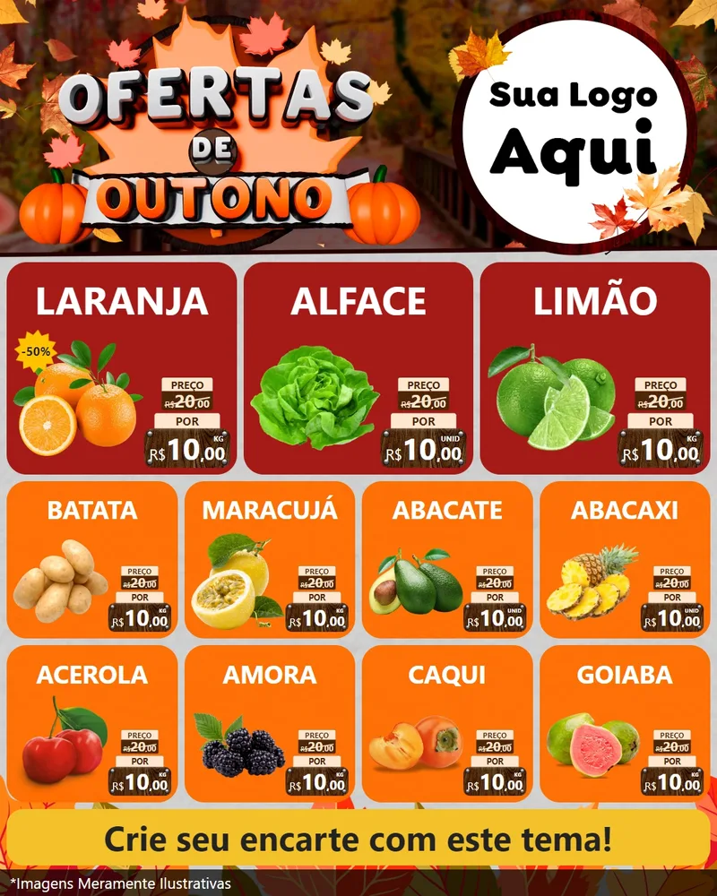 Modelo de Rede Social para Feed Instagram com o tema Ofertas de Outono para Hortifrúti