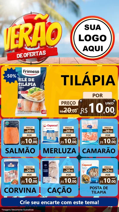 Modelo de Rede Social para Stories com o tema Verão de Ofertas para Peixaria