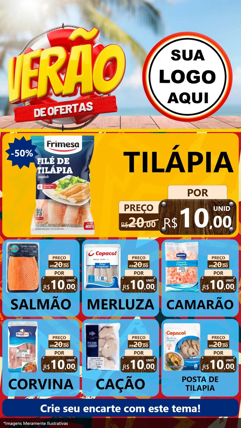 Modelo de Rede Social para Stories com o tema Verão de Ofertas para Peixaria