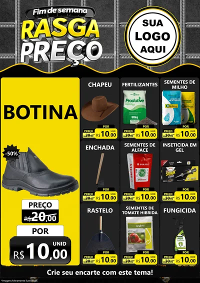 Modelo de Encarte para Encarte A4 Vertical com o tema Fim de Semana Rasga Preço para Agropecuária