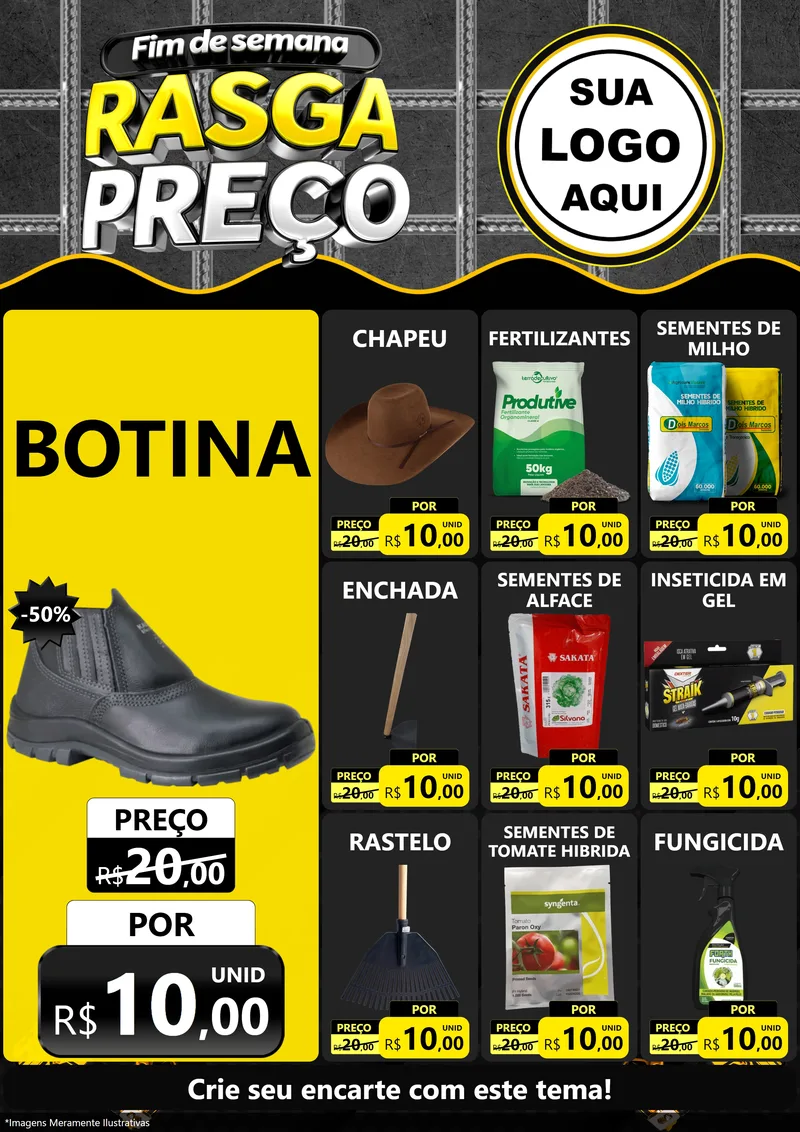 Modelo de Encarte para Encarte A4 Vertical com o tema Fim de Semana Rasga Preço para Agropecuária