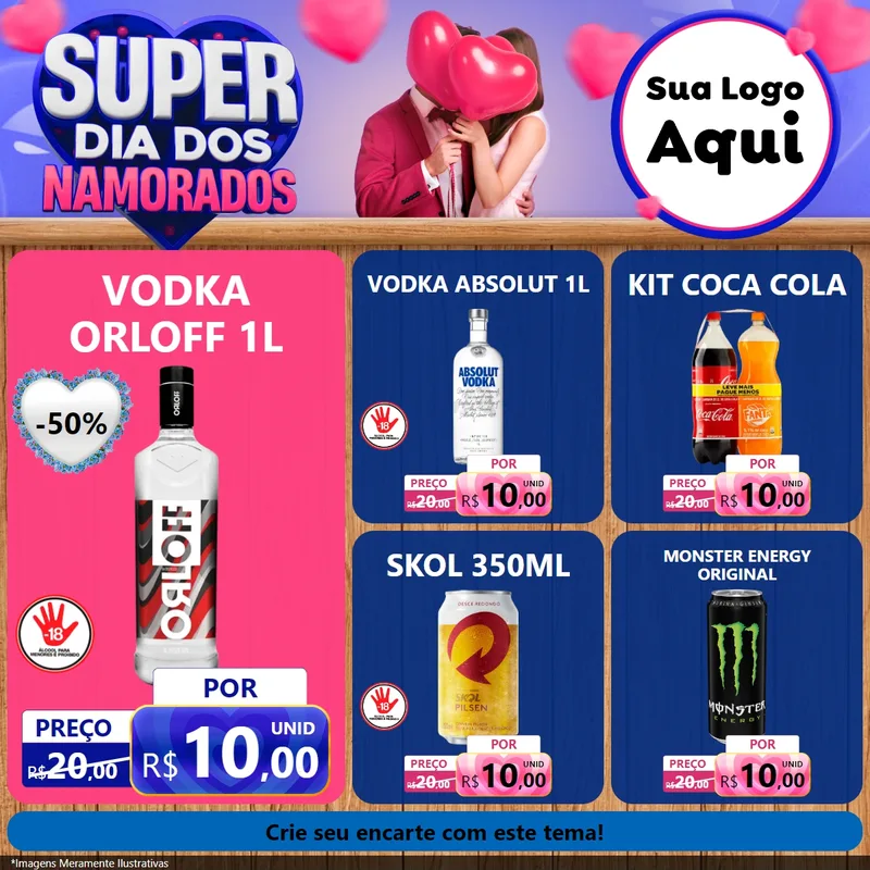 Modelo de Rede Social para Feed Facebook com o tema Super Dia dos Namorados para Distribuidora de bebidas