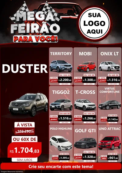 Modelo de Encarte para Encarte A4 Vertical com o tema Mega Feirão Para Você! - Autopeças para Concessionaria de Carros