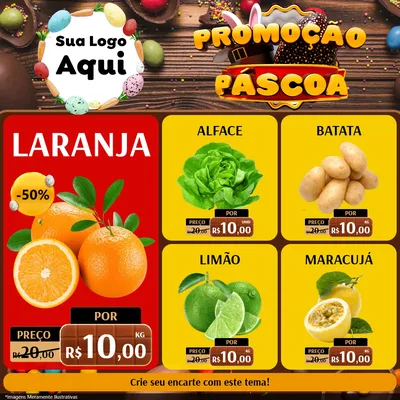Modelo de Rede Social para Feed Facebook com o tema Promoção Páscoa para Hortifrúti