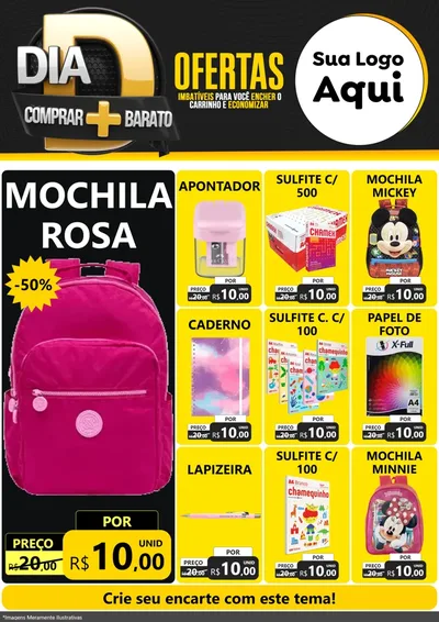 Modelo de Encarte para Encarte A4 Vertical com o tema Dia D Mais Economia para Papelaria