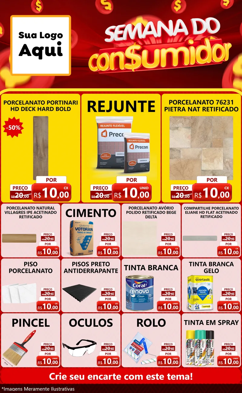 Modelo de Encarte para Encarte Grande com o tema Semana do Consumidor para Pisos e revestimentos