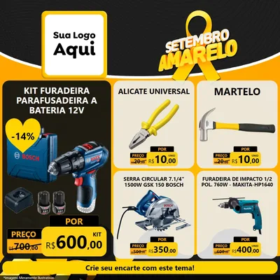 Modelo de Rede Social para Feed Facebook com o tema Setembro Amarelo para Maquinas e Ferramentas