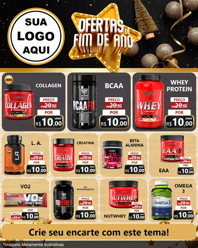 Modelo de Rede Social para Feed Instagram com o tema Ofertas de Fim de Ano para Suplementos alimentares
