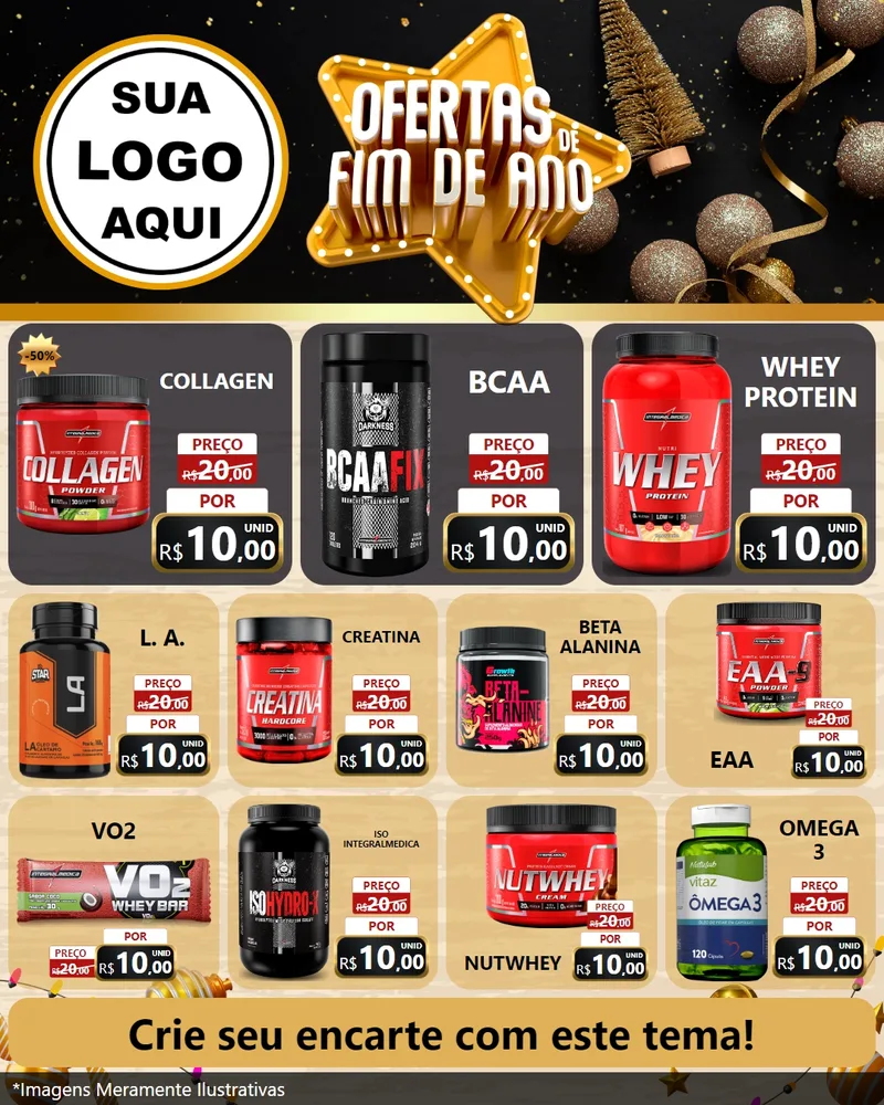 Modelo de Rede Social para Feed Instagram com o tema Ofertas de Fim de Ano para Suplementos alimentares