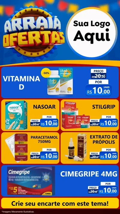 Modelo de TV para TV Vertical com o tema Arraiá de Ofertas - Junina para Farmácia