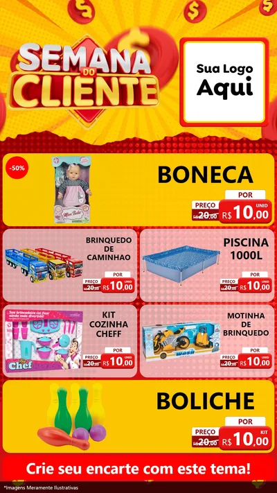 Modelo de TV para TV Vertical com o tema Semana do Cliente para Brinquedos