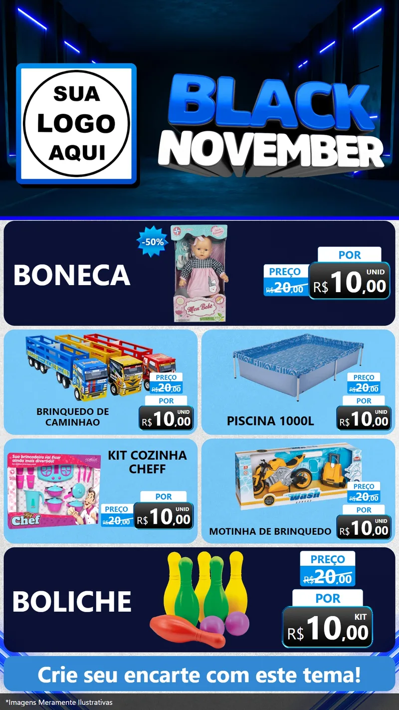 Modelo de TV para TV Vertical com o tema Black November para Brinquedos