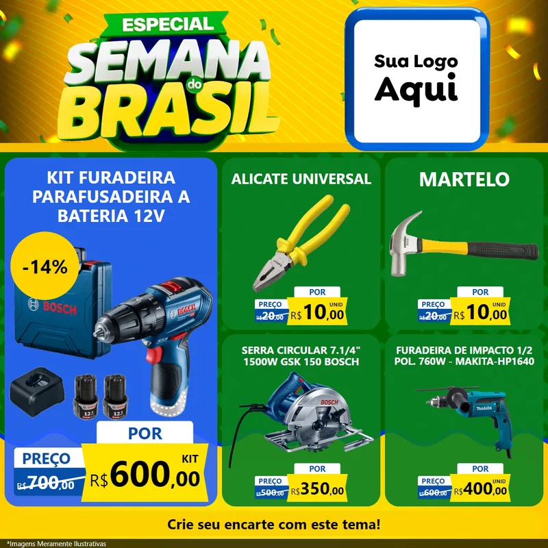 Modelo de Rede Social para Feed Facebook com o tema Especial Semana do Brasil para Maquinas e Ferramentas