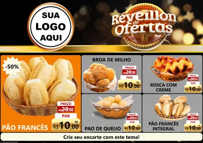 Modelo de Encarte para Encarte A4 Horizontal com o tema Réveillon de Ofertas para Padaria