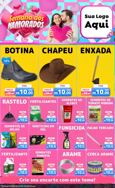 Modelo de Encarte para Encarte Grande com o tema Semana dos Namorados para Agropecuária