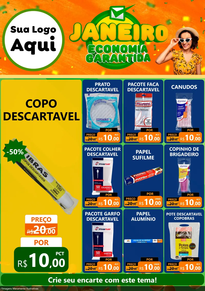 Modelo de Encarte para Encarte A4 Vertical com o tema Janeiro - Economia Garantida para Embalagens