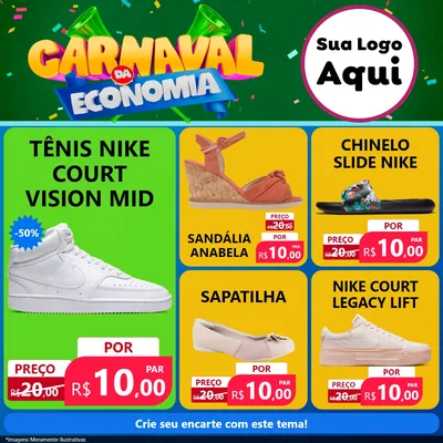 Modelo de Rede Social para Feed Facebook com o tema Carnaval da Economia para Calçados
