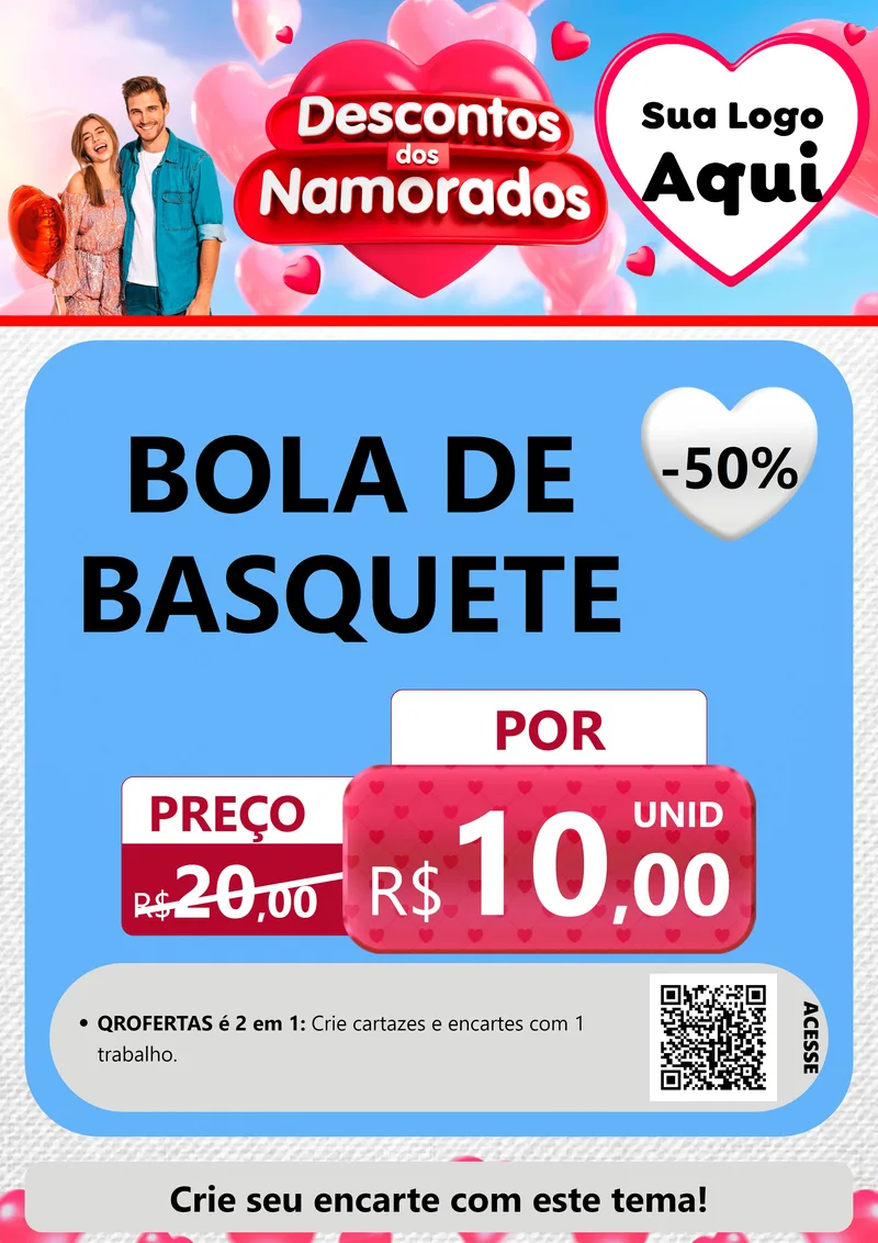 Modelo de Cartaz para Cartaz A4 Vertical com o tema Descontos dos Namorados para Artigos Esportivos