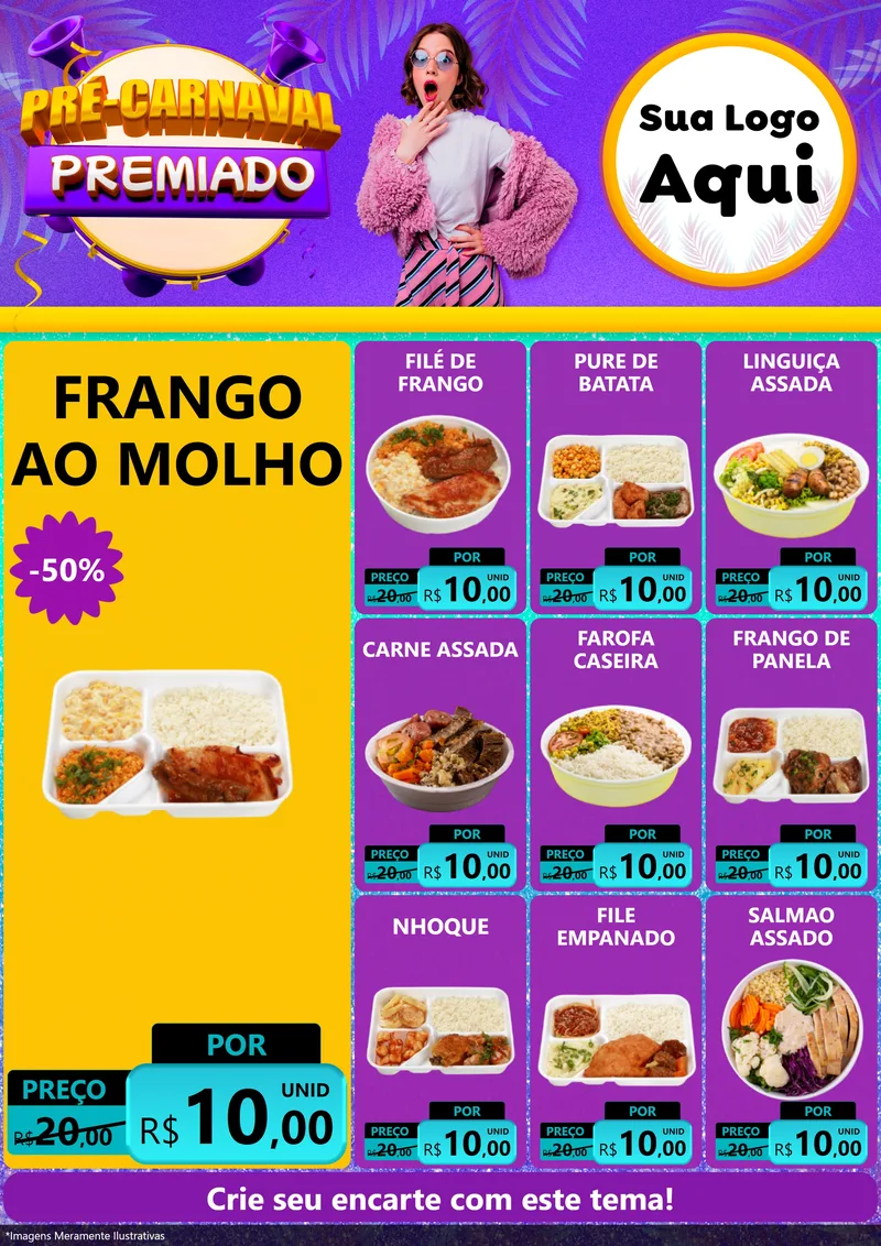 Modelo de Encarte para Encarte A4 Vertical com o tema Pré-Carnaval Premiado para Restaurante