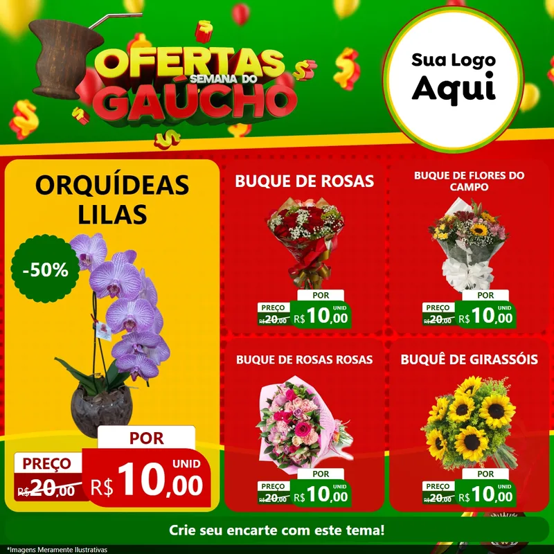 Modelo de Rede Social para Feed Facebook com o tema Ofertas Semana Do Gaúcho para Floricultura e jardim