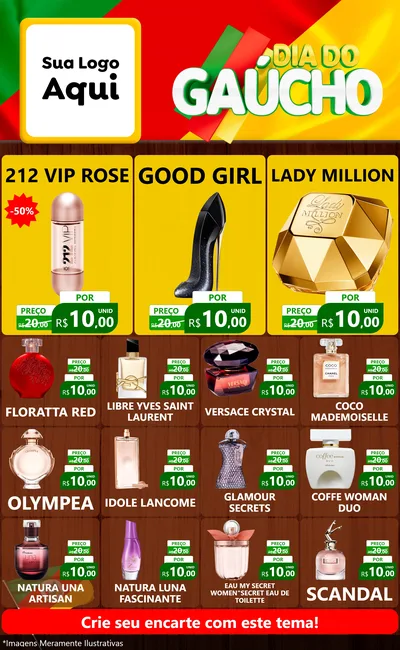 Modelo de Encarte para Encarte Grande com o tema Dia do Gaúcho para Perfumes