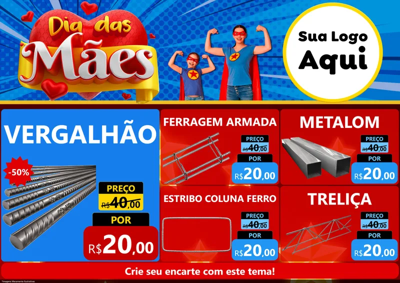 Modelo de Encarte para Encarte A4 Horizontal com o tema Dia das Mães para Ferragens