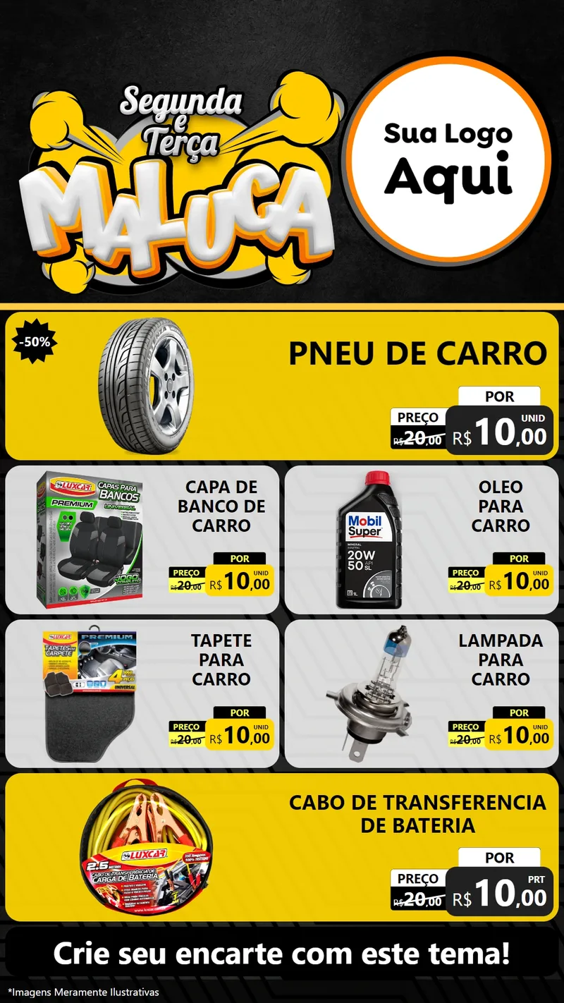 Modelo de TV para TV Vertical com o tema Segunda e Terça Maluca para Auto peças