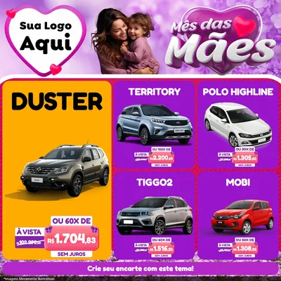 Modelo de Rede Social para Feed Facebook com o tema Mês das Mães para Concessionaria de Carros