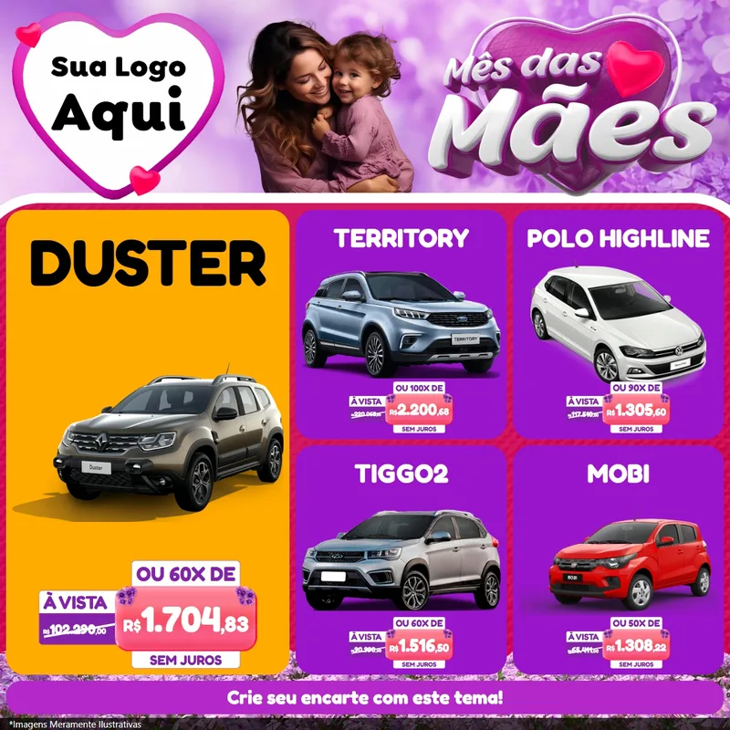 Modelo de Rede Social para Feed Facebook com o tema Mês das Mães para Concessionaria de Carros