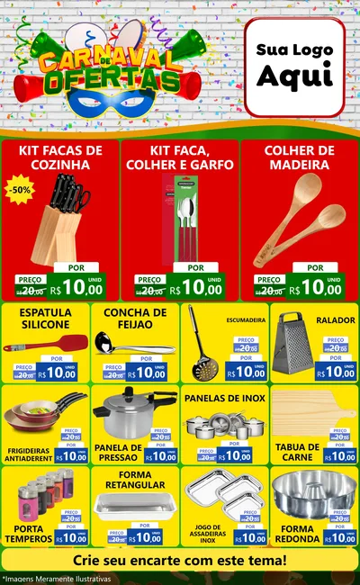 Modelo de Encarte para Encarte Grande com o tema Carnaval de Ofertas para Utilidades Domésticas