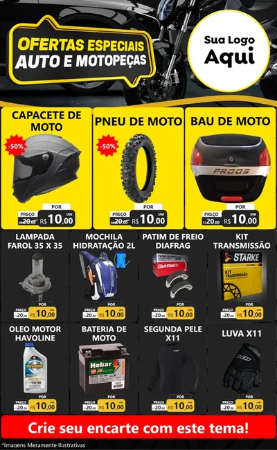 Modelo de Encarte para Encarte Grande com o tema Ofertas Especiais Auto e Motopeças para Moto peças