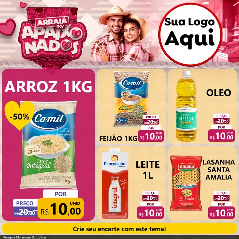 Modelo de Rede Social para Feed Facebook com o tema Arraiá dos Apaixonados - Junina para Supermercado