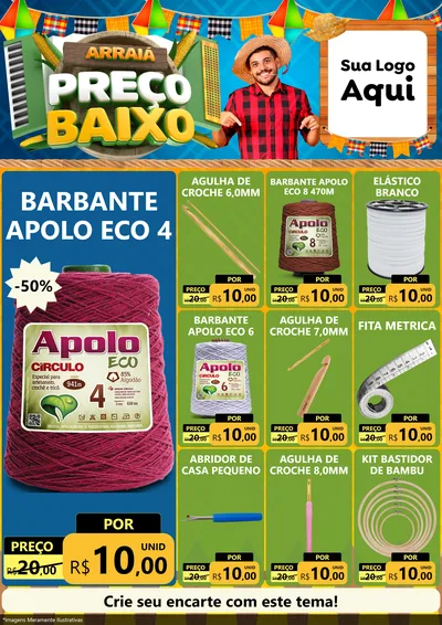 Modelo de Encarte para Encarte A4 Vertical com o tema Arraiá de Preço Baixo - Junina para Armarinho e Aviamentos