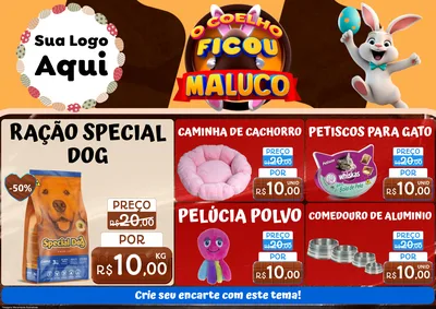 Modelo de Encarte para Encarte A4 Horizontal com o tema O Coelho Ficou Maluco - Páscoa para Pet Shop