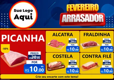 Modelo de Encarte para Encarte A4 Horizontal com o tema Fevereiro Arrasador para Açougue