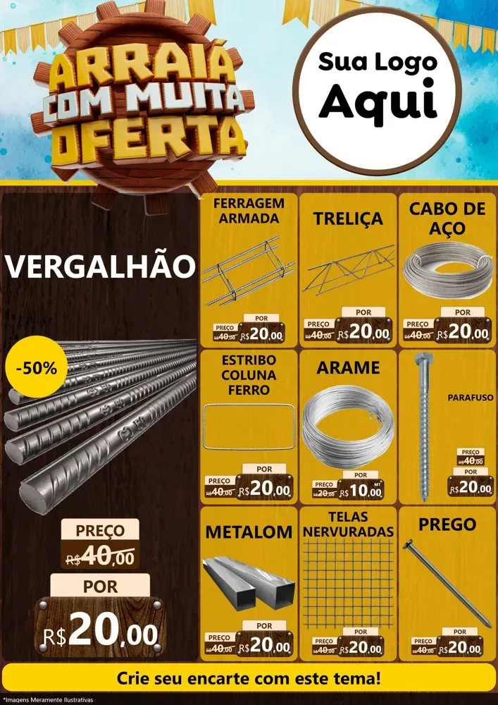 Modelo de Encarte para Encarte A4 Vertical com o tema Ofertas de São João - Junina para Ferragens