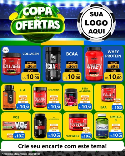 Modelo de Rede Social para Feed Instagram com o tema Copa de Ofertas para Suplementos alimentares