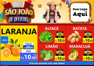 Modelo de Encarte para Encarte A4 Horizontal com o tema São João de Ofertas para Hortifrúti