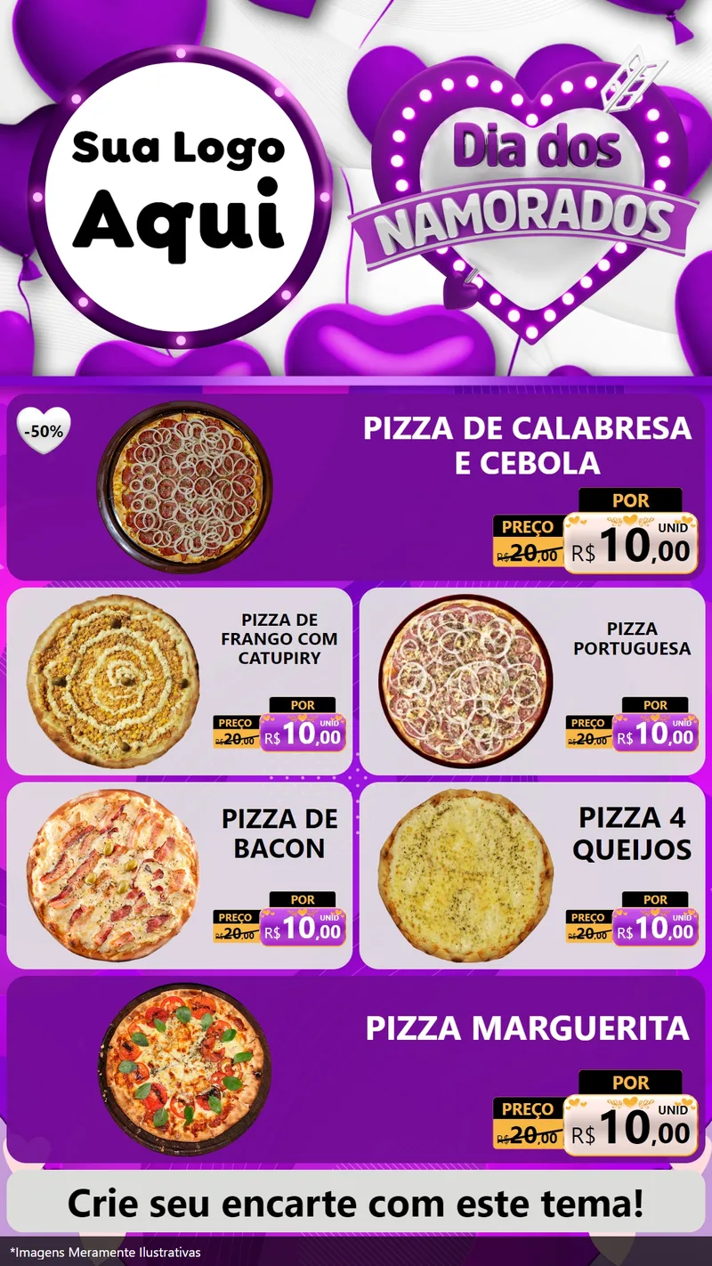 Modelo de TV para TV Vertical com o tema Dia dos Namorados para Pizzaria